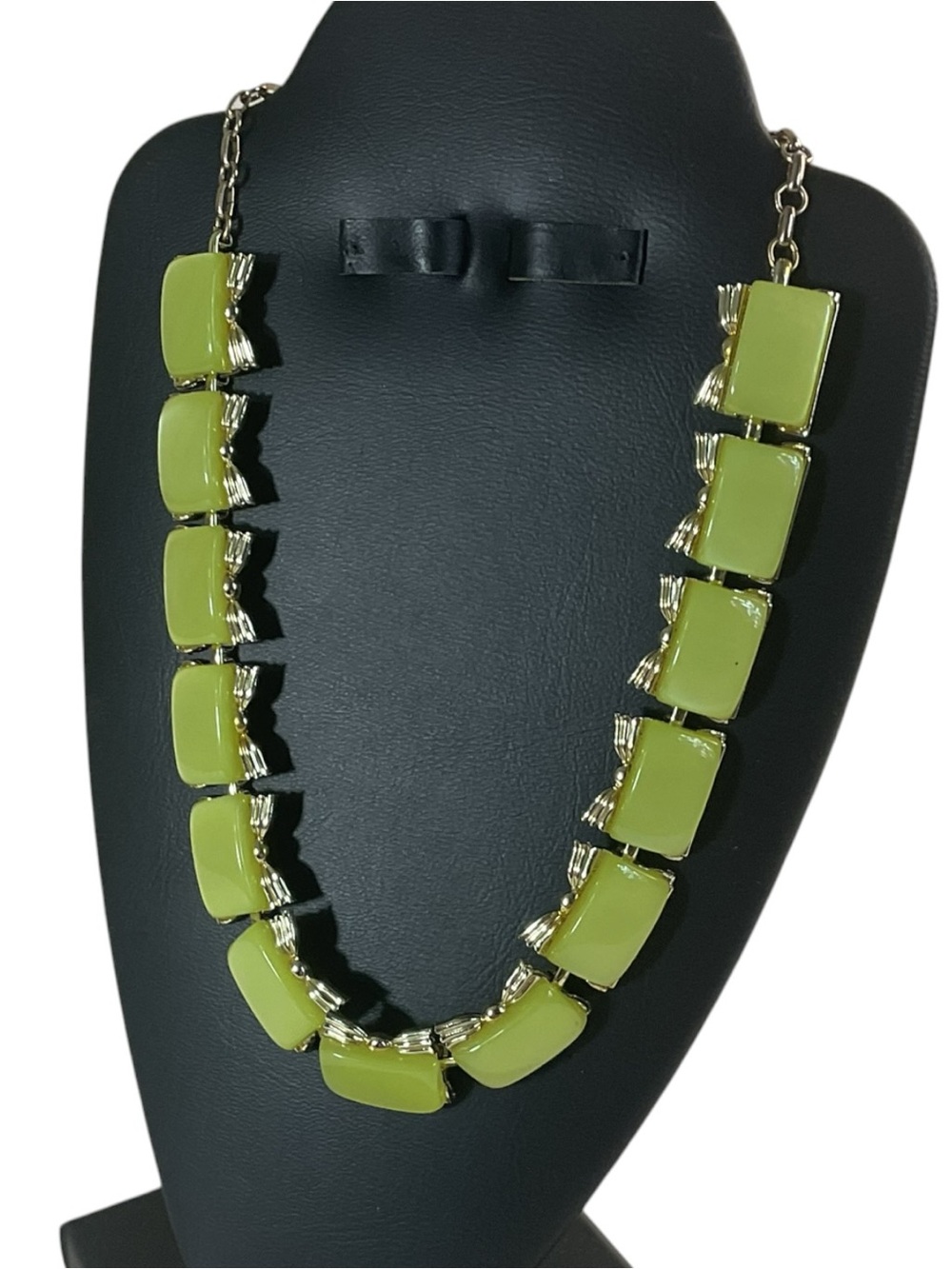 Vintage Thermoset Lucite Panel Link Necklace Gold Tone Adjustable Mid Century
